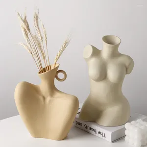 Vazen Body Vase Ceramic Creative Human Minimalist Style Unique Art Bust Sculpture Flower Pot Desktop Arrangement Container