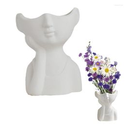 Vases corps Vase céramique Statue tête de fleur visage pour fleurs moderne décoratif pièce maîtresse Table étagère vivant