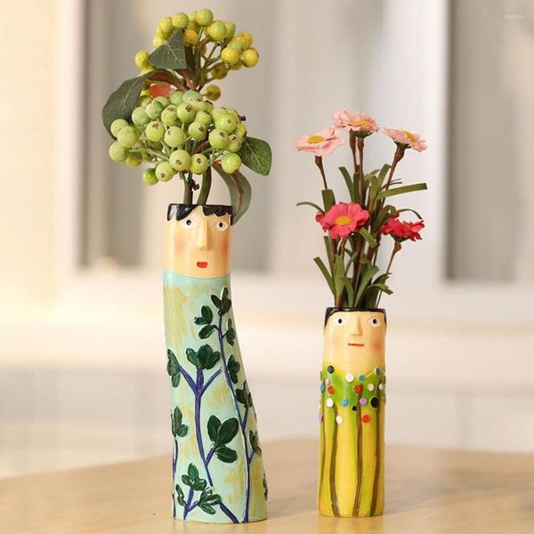 Vases Bohemian Family Vase Creative Fleur Bouteille Drôle Humanoïde Résine Plante Conteneur Nordique Pour Salon Table Bureau Décoration