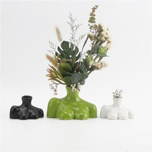 Vases Poitrine Ami Vase Olive Sculpture Céramique Demi-Coffre Salon Jardin Décoration Nordique Femme Corps Art Ornement 265n