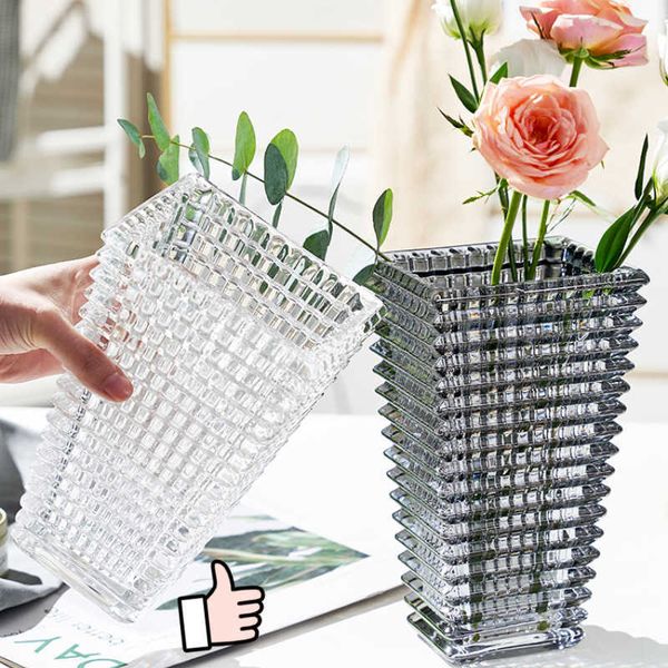 Vases Vase en verre brillant décorations pour la maison Vase en verre cristal brillant fleurs séchées décoration de bureau ustensiles décoratifs Y23