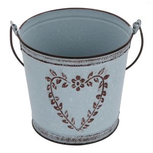 Vases Seau Pot De Fleur Durable Support De Mariage Vintage Rétro Stockage Feuille Galvanisée Ménage Rond Planteur Noir