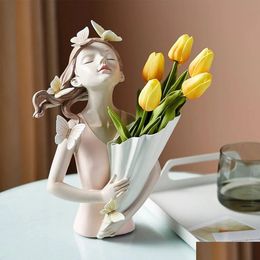 Vases Papillon fille Vase Statue à la main nordique Scpture créative moderne décor à la maison chambre bureau décoration fleur livraison directe maison Gar Ot4E8