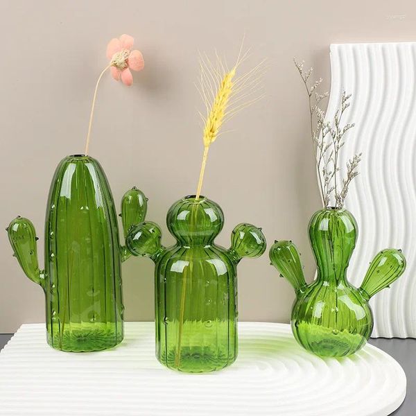 Vases Vase en verre en forme de cactus pour plante décorative fleur maison décoration de bureau hydroponique transparente