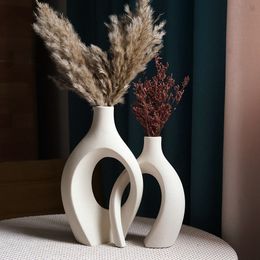 Vases CAPIRON 2PcsSet Étreinte En Céramique pour Herbe De Pampa Fleur Séchée Nordique Salon Décoration De La Maison Accessoires De Table 230603