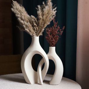 Vases CAPIRON 2PcsSet Ceramic Embrace for Pampas Grass Dried Flower Nordic Living Room Home Decoration Accessories Tabletop 230603