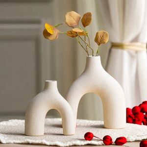 Vases Capiron Vase en céramique blanche non émaillée Art moderne nordique Pampas herbe fraîche séchée Pot de fleur étagère bureau Table bureau décoration