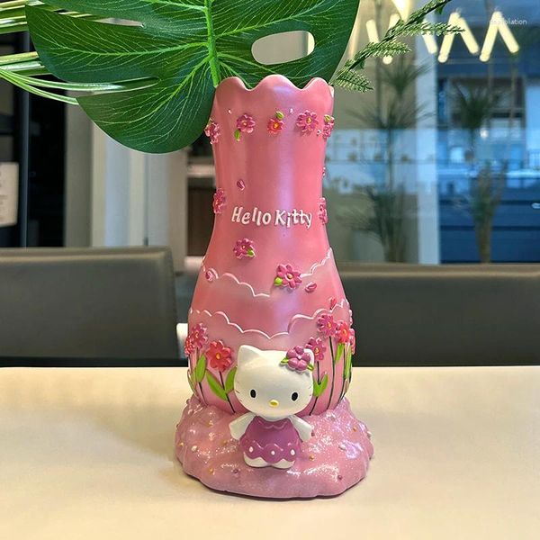 Vases Cartoon Kitty Flower Vase Potting Garden Ornement Resin Home Decoration Valentin's Day Gift Girls Ornaments de bureau