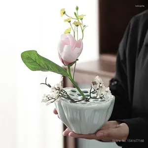Vases Celadon Lotus Mini Vase Zen Chinois Maison Chambre Artisanat Salon Art Bureau Décoration Céramique Fleur Arrangement 1Pc