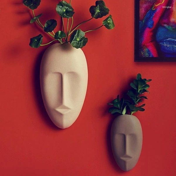 Jarrones de cerámica abstractos para colgar en la pared, jarrón con adorno floral, planta hidropónica, adornos para la cabeza en maceta, decoración del hogar