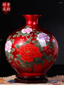 Vases Céramique Chinese Red Flower Bottel Salon Grand et petite décoration Arrangement en porcelaine Rétros Vintage