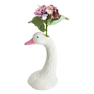 Jarrones Florero de cerámica Decoración del hogar con forma de cabeza de cisne Boca rosa Decoraciones para la sala de estar