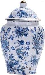 Vases Vases en céramique Ginger Jar avec couvercle Vase de luxe léger en porcelaine blanche bleu pour style salle à manger b