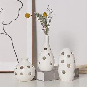 Vases Céramique Mini Bud Vase Creux Blanc Noir Moderne Décoratif Arrangement De Fleurs Salon Table Cuisine Décoration Intérieur