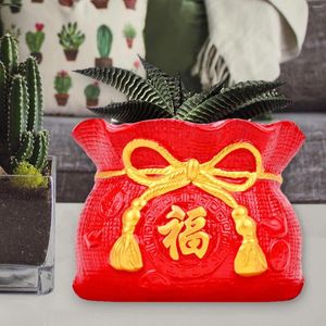 Vases en céramique sac à main rouge statue pot de fleur année chinoise fête du printemps