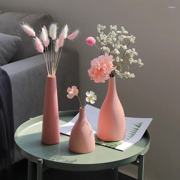 Jarrones de cerámica pequeño florero nórdico Simple moderno hogar sala de estar boca estrecha creativo escritorio decoración de flores secas