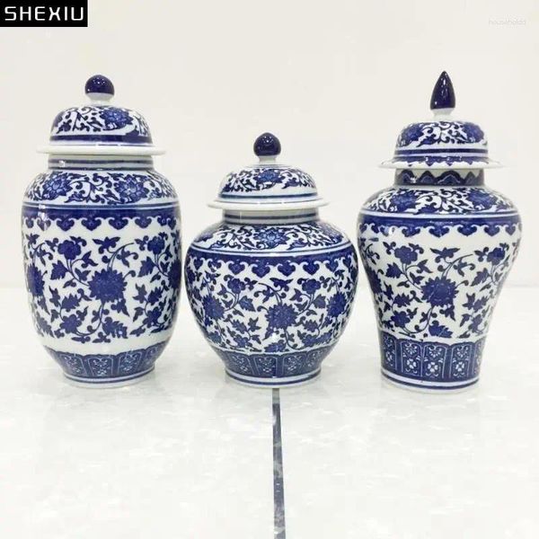 Jarrones Tetera De Cerámica Porcelana Azul Y Blanca Decoración De Granos De Café Tanque De Almacenamiento Sellado Hogar Clásico