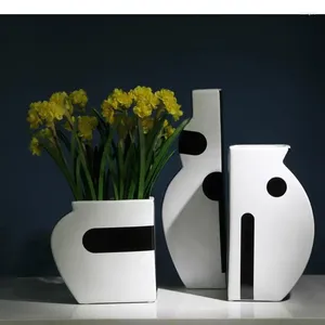 Vases en céramique Vase abstrait en noir et blanc arrangement de fleurs de fleurs artisanat meublement créativité décoration de maison moderne