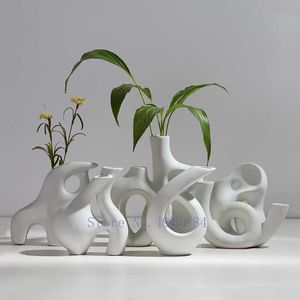 Vazen keramische vaas abstracte bloem arrangement hydrocultuur ambachten ornamenten moderne huizendecoratie accessoires witte vazen ​​decor p230411