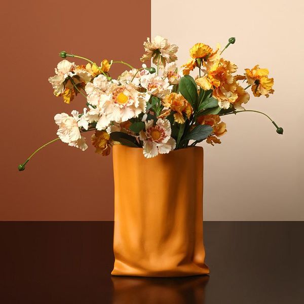Vases Vase en céramique plis abstraits Arrangement de fleurs accessoires décoration de la maison moderne mariage peint
