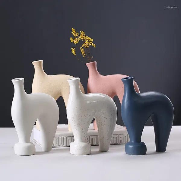 Vases Vase en céramique abstrait cheval poney artisanat ornements fleur arrangement accessoires Terrarium décoration de la maison