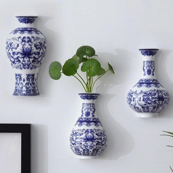 Vases Vase en céramique Vase antique bleu et blanc en porcelaine de porcelaine conteneur de bambou chanceux salon décorations de maison