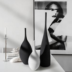 Vases Vase en céramique noir et blanc Simple Design créatif fait à la main Art décoration salon modèle maison Decore