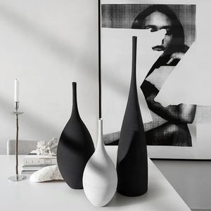 Vases Vase en céramique noir et blanc, Design créatif Simple, décoration artistique faite à la main, modèle de salon, décoration de maison, 231117
