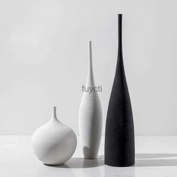 Vases Vase en céramique noir et blanc, Design créatif Simple, décoration artistique faite à la main, décoration de salon modèle de chambre, YQ240117