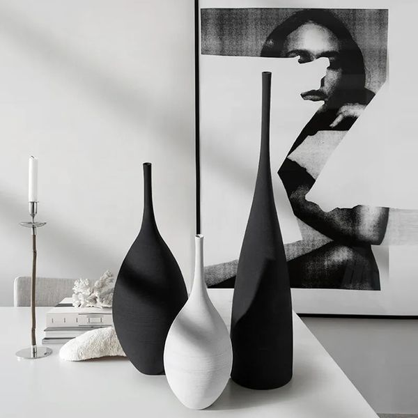 Vases Vase en céramique noir et blanc, Design créatif Simple, décoration artistique faite à la main, modèle de salon, décoration de maison, 231109
