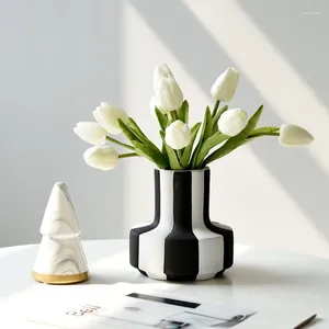 Vases Vase en céramique Vase noir et blanc Stripe Home Living Room Decoration Accessoires Office Indoor Bureau de bureau Gift