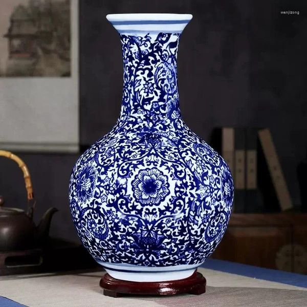 Vases en céramique Vase Bleu et blanc décoration en porcelaine ornemental armoire à vin artisanat chinois