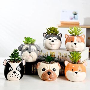 Vases en céramique Vase Creative Cartoon Dog Flower Pot Succulent Plant Plant Ornement de bureau décor