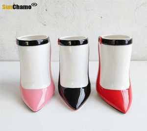 Vases en céramique Vase Creative Highheed Shoe Arrangement de fleurs rose Girl Flower Decoration Personnalized Gift T2212059350136