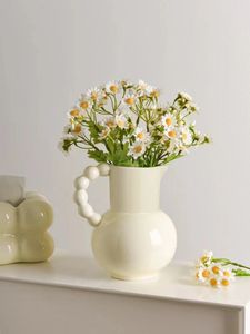 Vazen Keramiek Vaas French Handle Milk Pot Flower Ware Ins Style gouden accessoires huis nordic ceramic vase 230701