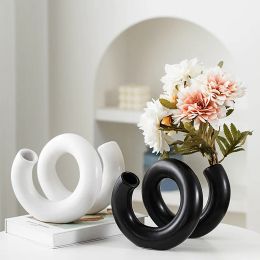 Vazen keramische vaas geometrische krulspiraalpijpen gebogen rotatie openwork bloem arrangement accessoires bloemen vaas huisdecoratie