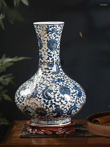 Vases en céramique Vase peinte à la main peinte en porcelaine bleu et blanc bouteille peinte en or chinois curio étagères décoration