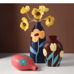 Vazen keramische vaas handgeschilderde retro bump bloem moderne woningdecoratie ambachten arrangement accessoires