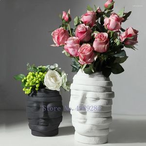 Vases En Céramique Vase Visage Humain Abstrait Bandage Tête Arrangement De Fleurs Moderne Décoration De La Maison Noir Blanc Artisanat Ameublement