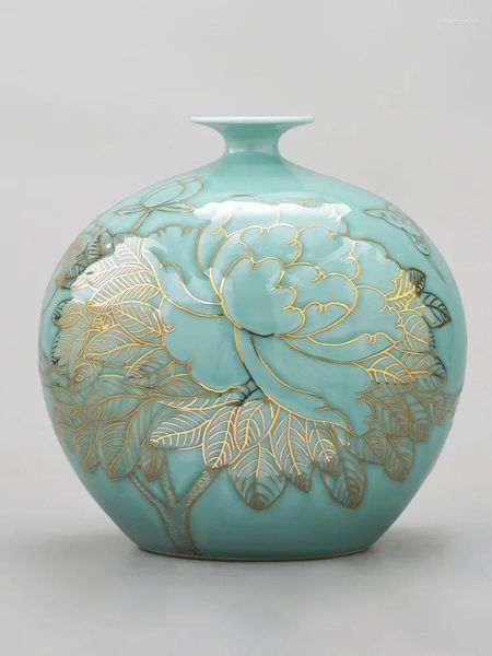 Vases en céramique Vase maître peint à la main Glaze de céladon Gold Gold Ornement chinois