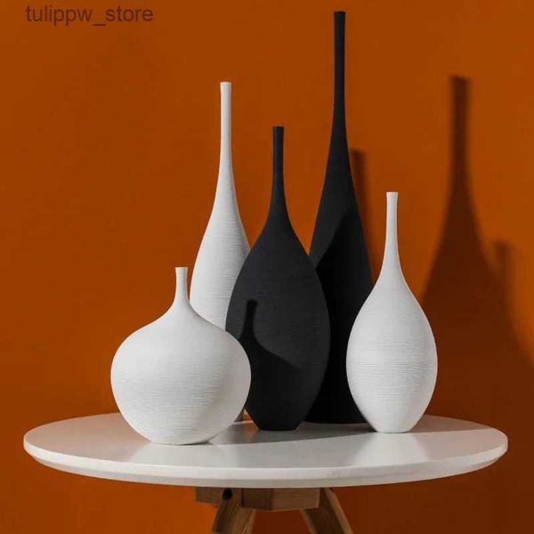 Vases Vase en céramique minimaliste fait à la main Art Zen Pot de fleur décor à la maison de luxe Art moderne salon décoration bureau Vases à fleurs L240309