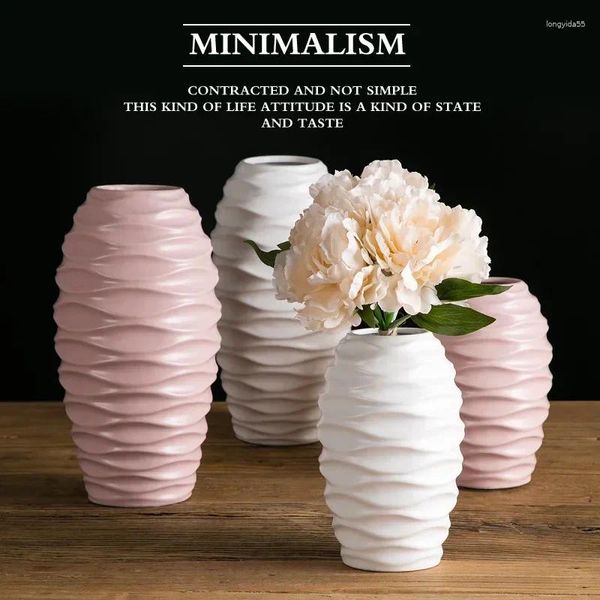 Vases Vase en céramique nordique moderne minimaliste blanc rose décoration fleur arrangement accessoires pour la maison