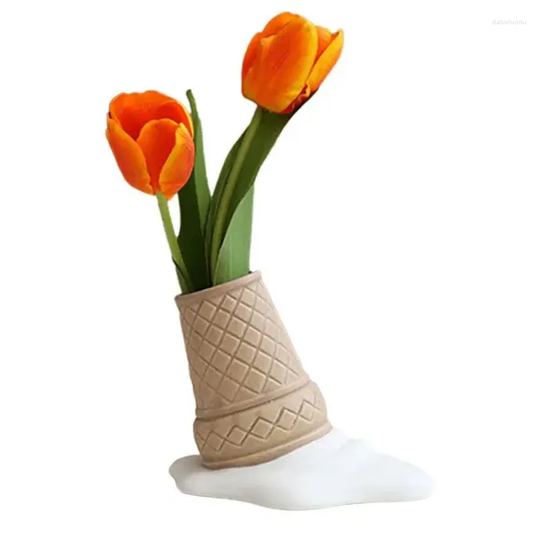 Jarrones Ceramic Vasde Cerámetro de helado Inverso decorativo para decoración del hogar Mesa realista de flores