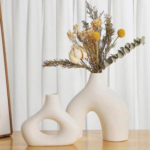 Vases en céramique Vase Ensemble de 2 pour la décoration intérieure moderne Round Matte Flowers Flowers Pampas Grass Boho Nordic minimalisme Style
