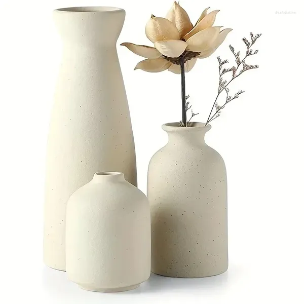 Jarrones Cerámica Juego de jarrón de 3 flores para decoración rústica de la casa Moderna sala de estar de sala de estar