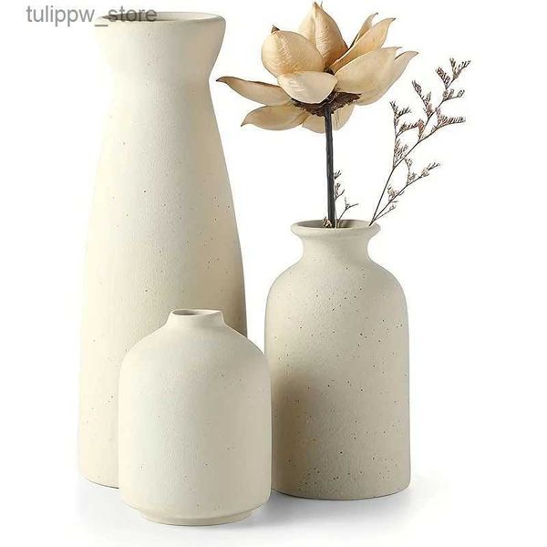 Vases Vase en céramique ensemble de 3 Vases à fleurs pour décoration de maison rustique décor de ferme moderne salon décor étagère décor de table L240309