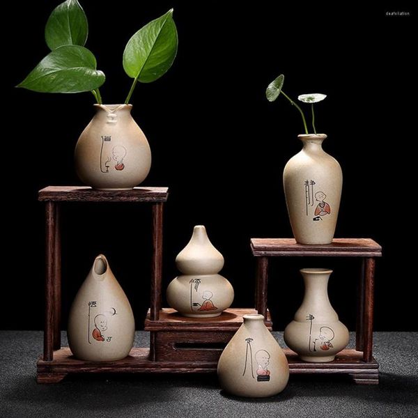 Jarrones Florero de cerámica Oficina simple Decoración de escritorio para el hogar Pequeñas artesanías Botella Mini