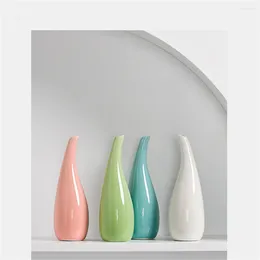 Vases en céramique blanc/bleu/vert/cyan/Tables à manger, arrangements floraux, fleurs séchées, décoration de chambre nordique, Vase 5.5x18x1 Cm