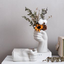 Vases en céramique blanc main Vase Style nordique maison bureau décor créatif plante fleur Composition florale salon ornement cadeau