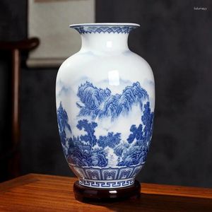 Vases Ceramics Chinese Vase Fleur bleu bleu et sous-vitrage Porcelaine Jingdezhen Arrangement de décoration blanc